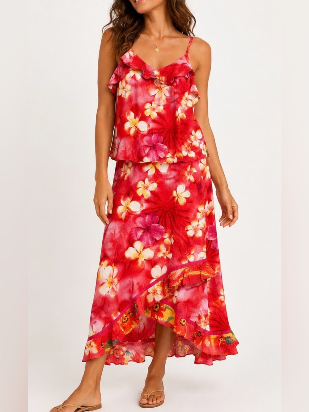 VTG Jams World Puanani Red 2-Piece Tropical Skirt Set SZ Small Hawaiian Resort